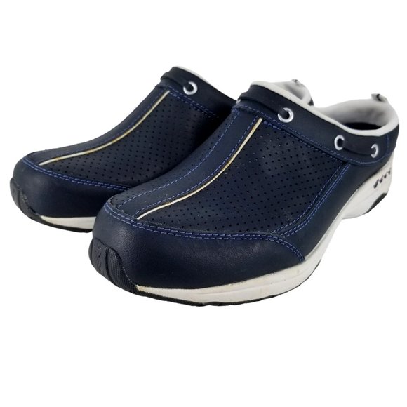Easy Spirit Women US 8.0 Shoes Mule Clog Slide Slip On Travel Navy Blue Leather - Picture 3 of 14